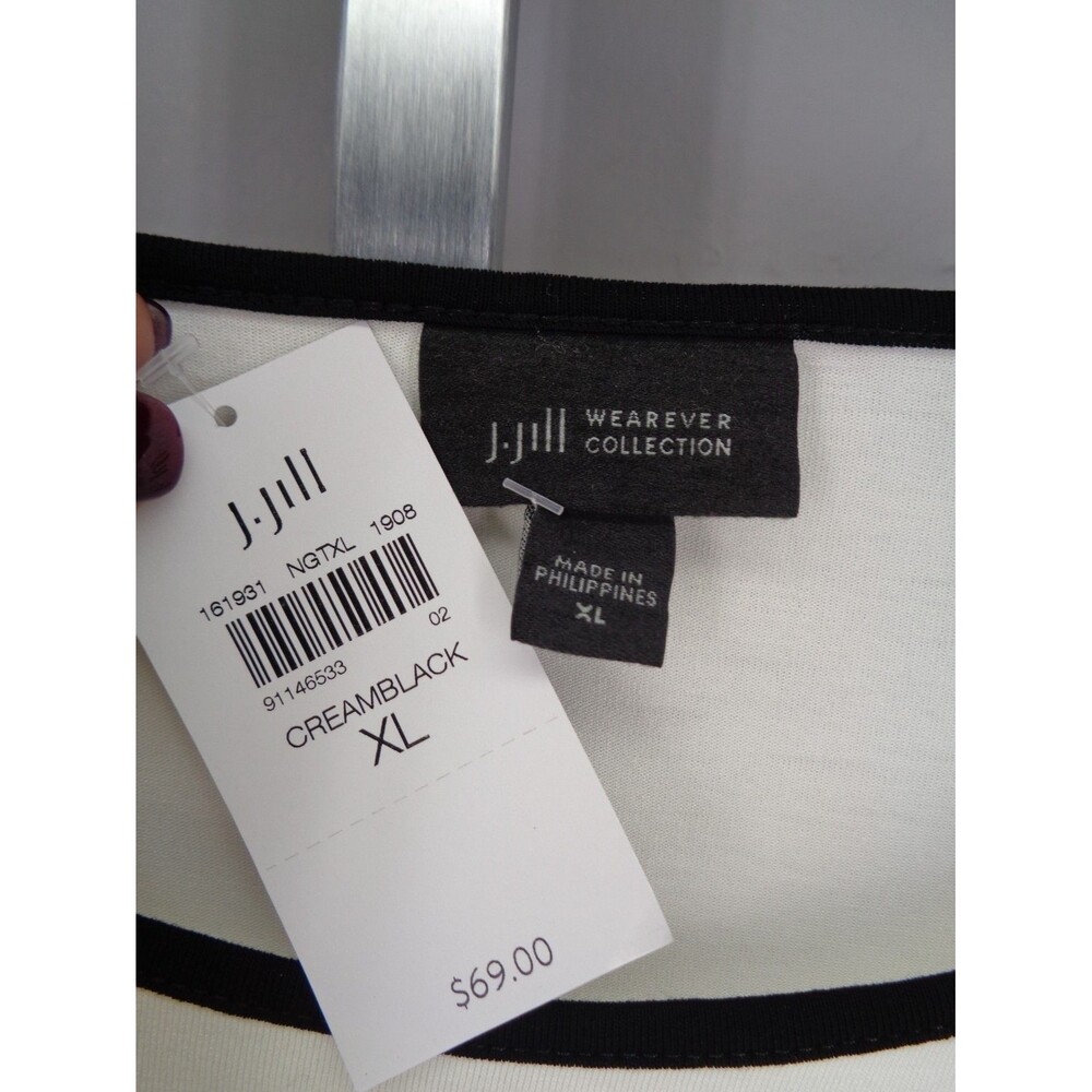 J Jill Wearever Collection Tiered Sleeve Top Size XL Ivory Cream Black New - Picture 11 of 11